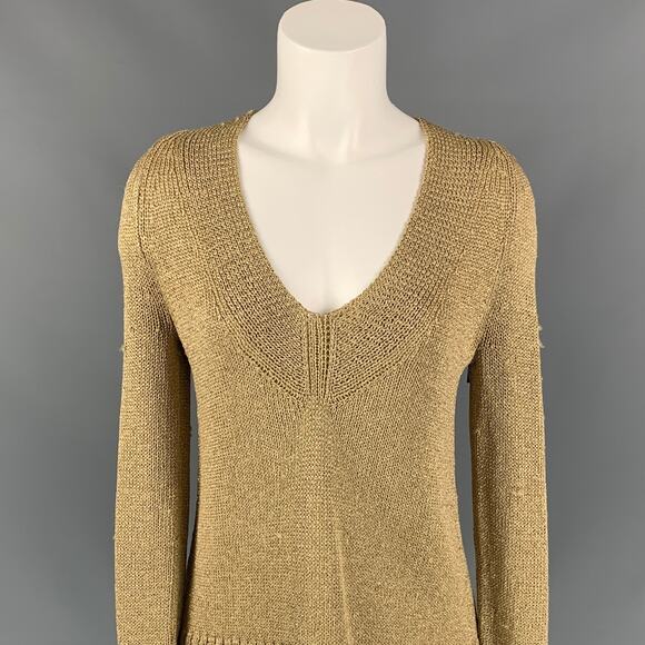 DIANE VON FURSTENBERG Size S Gold Acetate Blend Knitted Pullover - Picture 2 of 4
